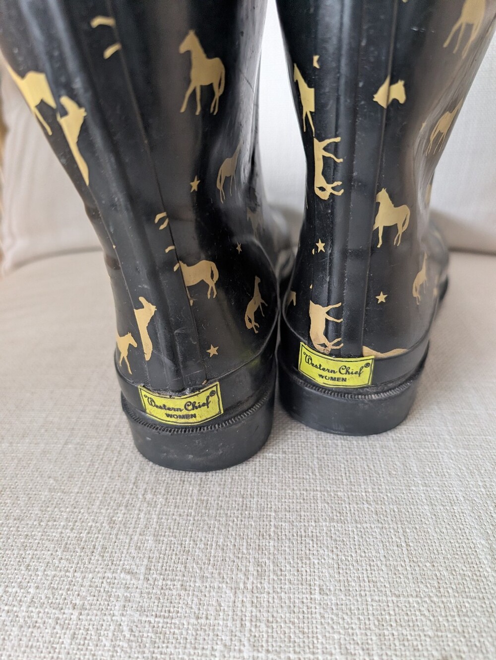 western Chief Rain Boots with Gold Horse Print Size 10 - Picture 4 of 7